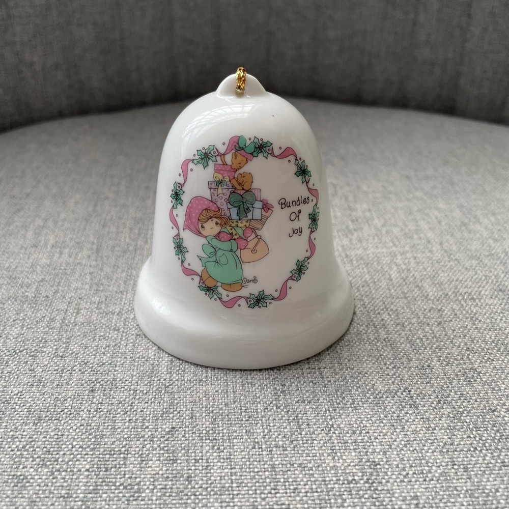 Vintage Precious Moments Porcelain Holiday Bell Ornament